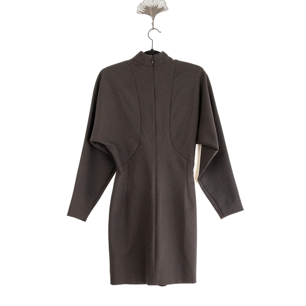 Nicole Miller Black Puff Sleeve Button Dress Mock Neck Women's $395 - Size 10 - Picture 7 of 14